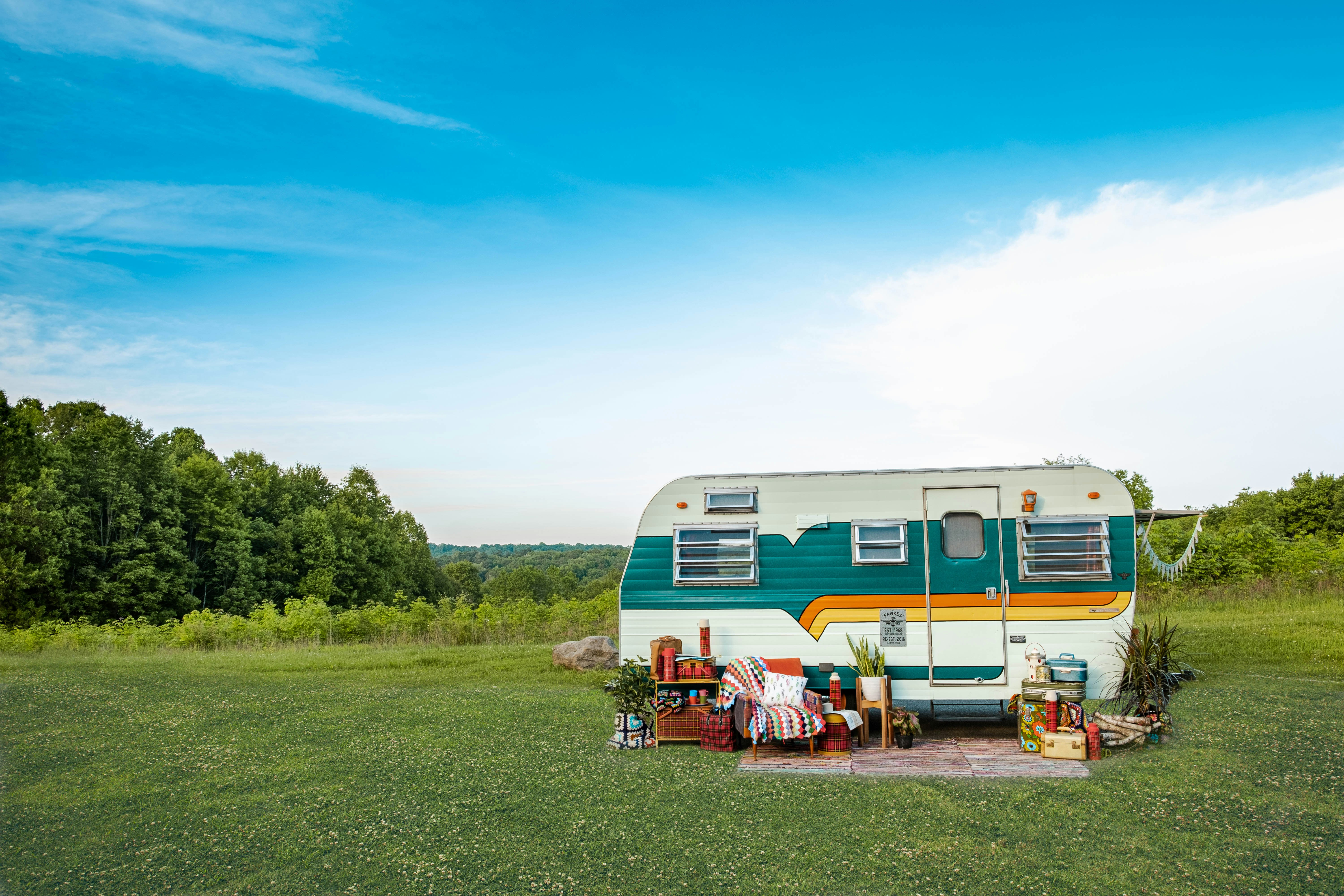 Motorhome parked by water in beautiful location